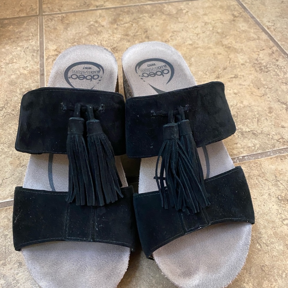 Abeo Black Tassel Slide Sandals